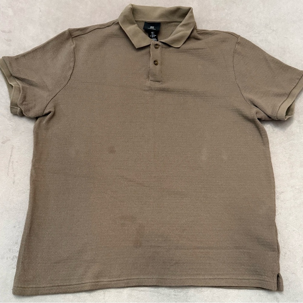 H&M Men’s Polo Shirt Large Slim Fit Brown Short Sleeve 97% Cotton Casual